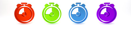 Colorful Stopwatch icon isolated on white background. Time timer sign. Chronometer sign Minimalism concept. 3D render illustration.の写真素材