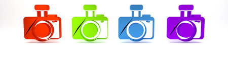 Colorful Photo camera icon isolated on white background. Foto camera. Digital photography. Minimalism concept. 3D render illustration.の写真素材