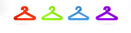 Colorful Hanger wardrobe icon isolated on white background. Cloakroom icon. Clothes service symbol. Laundry hanger sign. Minimalism concept. 3D render illustration.の写真素材