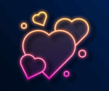 Glowing neon line Heart icon isolated on black background. Romantic symbol linked, join, passion and wedding. Happy Valentines day. Vector.のイラスト素材