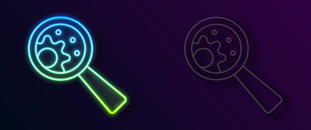 Glowing neon line GMO icon isolated on black background. Genetically modified organism acronym. DNA food modification. Vector.のイラスト素材