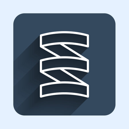 White line Sports nutrition bodybuilding proteine power drink and food icon isolated with long shadow background. Blue square button. Vector.のイラスト素材