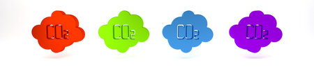 Colorful CO2 emissions in cloud icon isolated on white background. Carbon dioxide formula, smog...