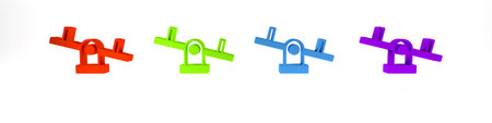 Colorful Seesaw icon isolated on white background. Teeter equal board. Playground symbol. Minimalism concept. 3D render illustration.の写真素材