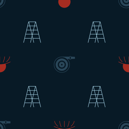 Set Sunrise Garden hose and Wooden staircase on seamless pattern. Vector.のイラスト素材