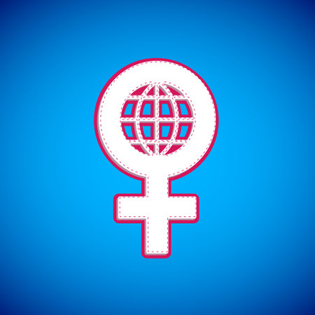 White 8 March icon isolated on blue background. International Happy Women's Day. Vector.のイラスト素材