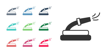 Black Garden hose icon isolated on white background. Spray gun icon. Watering equipment. Set icons colorful. Vector.のイラスト素材