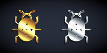 Gold and silver Colorado beetle icon isolated on black background. Long shadow style. Vector.のイラスト素材