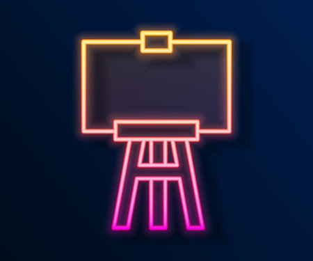 Glowing neon line Wood easel or painting art boards icon isolated on black background. Vector.のイラスト素材