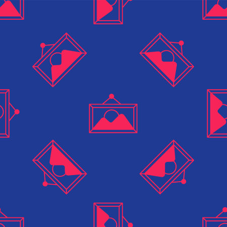 Red Picture landscape icon isolated seamless pattern on blue background. Vector.