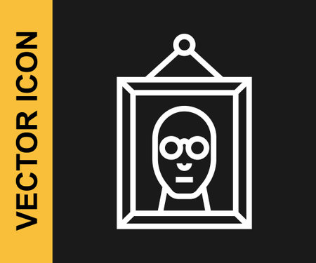 White line Picture icon isolated on black background. Vector.のイラスト素材