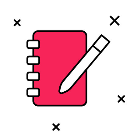 Filled outline Notebook icon isolated on white background. Spiral notepad icon. School notebook. Writing pad. Diary for school. Vector.のイラスト素材