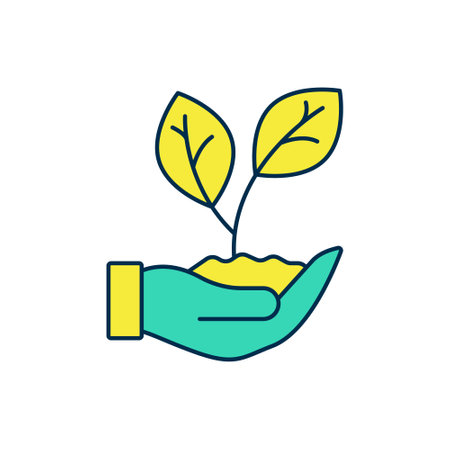 Filled outline Hand hold a leaf of the plant icon isolated on white background. Care nature. Leaf shoots with environmental protection. Vector.のイラスト素材