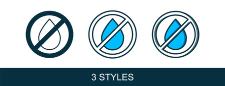 Filled outline Water drop forbidden icon isolated on white background. No water sign. Vector.のイラスト素材