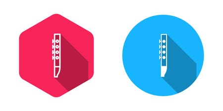 Filled and outline Flute icon isolated with long shadow background. Musical instrument. Vector.のイラスト素材