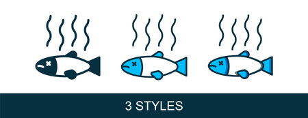 Filled outline Dead fish icon isolated on white background. Rotten fish. Vector.のイラスト素材