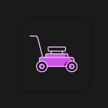 Filled outline Lawn mower icon isolated on black background. Lawn mower cutting grass. Flat filled outline style with shadow. Vector.のイラスト素材