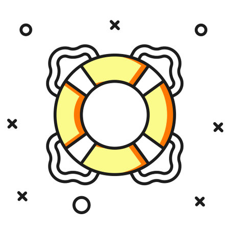 Filled outline Lifebuoy icon isolated on white background. Lifebelt symbol. Flat filled outline style with shadow. Vector.のイラスト素材