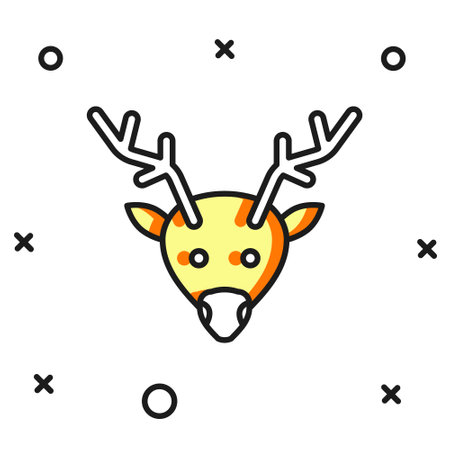 Filled outline Reindeer icon isolated on white background. Merry Christmas and Happy New Year. Flat filled outline style with shadow. Vector.のイラスト素材