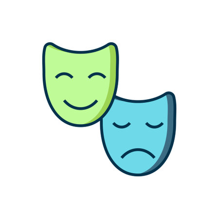 Filled outline Comedy and tragic theatrical masks icon isolated on white background. Flat filled outline style with shadow. Vector.のイラスト素材