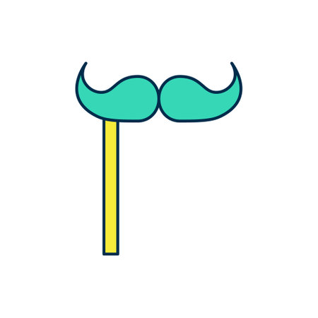 Filled outline Paper mustache on stick icon isolated on white background. Concept with cardboard carnival mask. Mask for a photo shoot. Vector.のイラスト素材
