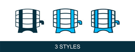 Filled outline Wooden barrel on rack with stopcock icon isolated on white background. Vector.のイラスト素材