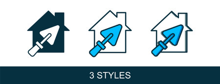 Filled outline House or home with trowel icon isolated on white background. Adjusting, service, setting, maintenance, repair, fixing. Vector.のイラスト素材