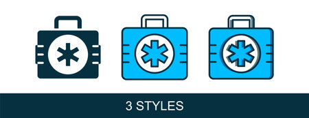 Filled outline First aid kit icon isolated on white background. Medical box with cross. Medical equipment for emergency. Healthcare concept. Vector.のイラスト素材