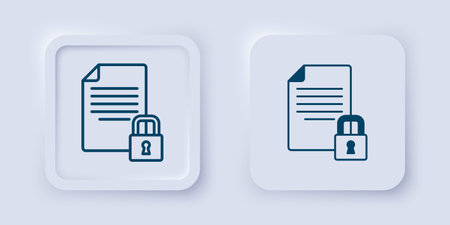 Filled and outline Document and lock icon isolated on gray background. File format and padlock. Security, safety, protection concept. Square button. Vector.のイラスト素材