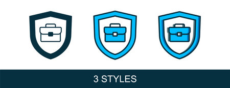 Filled outline Briefcase with shield icon isolated on white background. Insurance concept. Security, safety, protection, protect concept. Vector.のイラスト素材