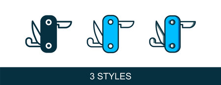 Filled outline Swiss army knife icon isolated on white background. Multi-tool, multipurpose penknife. Multifunctional tool. Vector.のイラスト素材