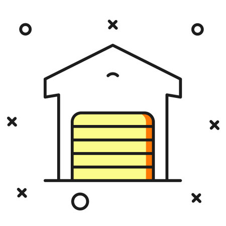 Filled outline Warehouse icon isolated on white background. Flat filled outline style with shadow. Vector.のイラスト素材
