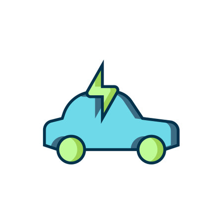 Filled outline Electric car and electrical cable plug charging icon isolated on white background. Renewable eco technologies. Flat filled outline style with shadow. Vector.のイラスト素材