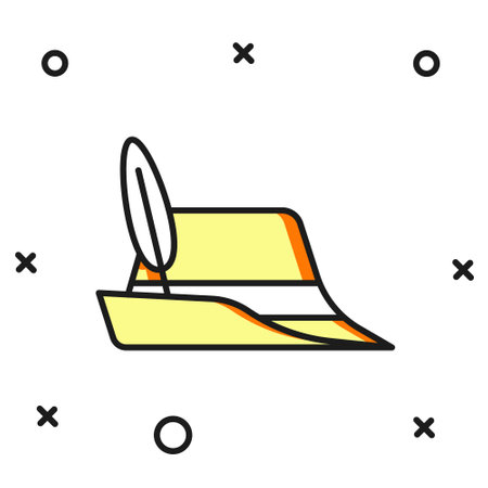 Filled outline Oktoberfest hat icon isolated on white background. Hunter hat with feather. German hat. Flat filled outline style with shadow. Vector.のイラスト素材