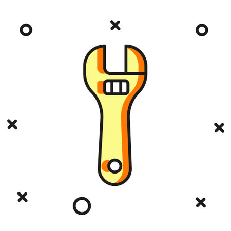 Filled outline Adjustable wrench icon isolated on white background. Flat filled outline style with shadow. Vector.のイラスト素材