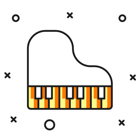 Filled outline Grand piano icon isolated on white background. Musical instrument. Flat filled outline style with shadow. Vector.のイラスト素材