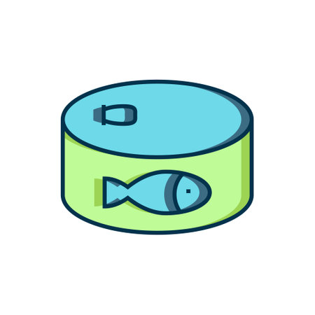 Filled outline Canned fish icon isolated on white background. Flat filled outline style with shadow. Vector.のイラスト素材