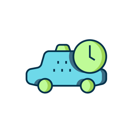 Filled outline Taxi waiting time icon isolated on white background. Car deadline, schedule ride. Flat filled outline style with shadow. Vector.のイラスト素材
