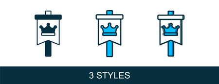 Filled outline Medieval flag icon isolated on white background. Country, state, or territory ruled by a king or queen. Vector.のイラスト素材