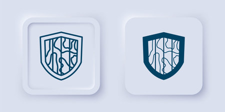 Filled and outline Shield icon isolated on gray background. Guard sign. Security, safety, protection, privacy concept. Square button. Vector.のイラスト素材