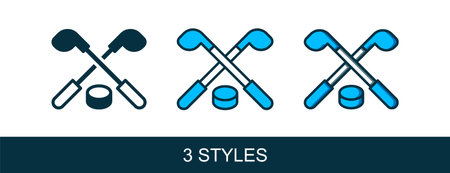 Filled outline Ice hockey sticks and puck icon isolated on white background. Game start. Vector.のイラスト素材
