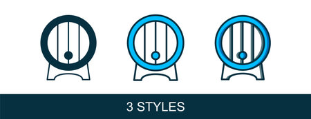 Filled outline Wooden barrel on rack with stopcock icon isolated on white background. Vector.のイラスト素材