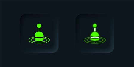 Green Fishing float in water icon isolated on black background. Fishing tackle. Black square button. Vector.のイラスト素材