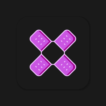 Filled outline Crossed bandage plaster icon isolated on black background. Medical plaster, adhesive bandage, flexible fabric bandage. Flat filled outline style with shadow. Vector.のイラスト素材