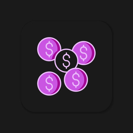 Filled outline Dollar symbol icon isolated on black background. Cash and money, wealth, payment symbol. Casino gambling. Flat filled outline style with shadow. Vector.のイラスト素材