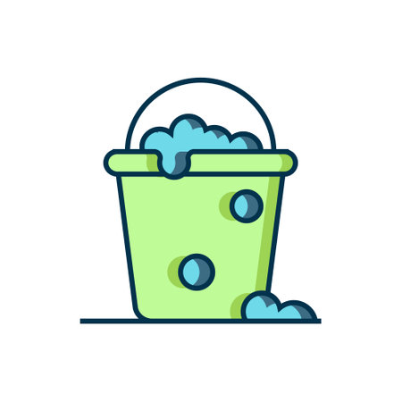 Filled outline Bucket with foam and bubbles icon isolated on white background. Cleaning service concept. Flat filled outline style with shadow. Vector.のイラスト素材