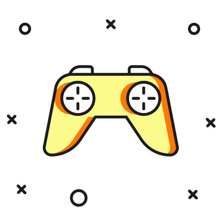Filled outline Game controller or joystick for game console icon isolated on white background. Flat filled outline style with shadow. Vector.のイラスト素材