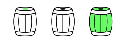 Set line Wooden barrel icon isolated on white background. Alcohol barrel, drink container, wooden keg for beer, whiskey, wine. Vector.のイラスト素材