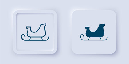 Filled and outline Christmas santa claus sleigh icon isolated on gray background. Merry Christmas and Happy New Year. Square button. Vector.のイラスト素材