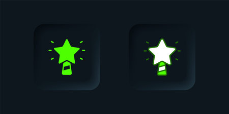 Green Christmas star icon isolated on black background. Merry Christmas and Happy New Year. Black square button. Vector.のイラスト素材